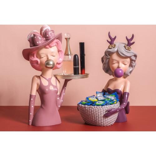 Cute Resin Modern Girl Statue Home Furnishing Crafts Decoration Cafe Room Table Figurines Wedding Gift Storage Plate Accessories