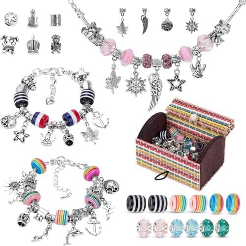 Boys and Girls Creative DIY Colorful Beads Alloy Beads Handmade Bracelet Set Bead Earring Making Supplies Jewelry Making Kit