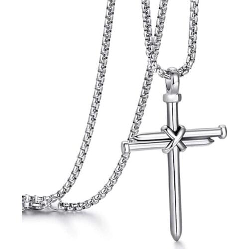 Silver Cross Necklace for Men Boys Cross Pendant STRENGTH Bible Verse Stainless Steel Necklace 3mm24