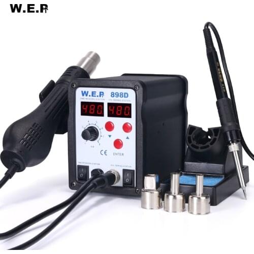 WEP 898D Double LED Digital Display Soldering Iron Rework Station SMD Hot Air Soldering Station 2 In 1 Station
