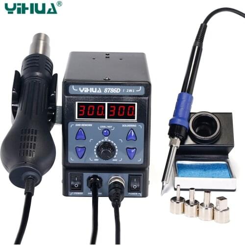 YIHUA 8786D-I New Soldering Station 2 in 1 Hot Air Rework Soldering Iron Welding Repair Tool BGA SMD Digital Desoldering Station