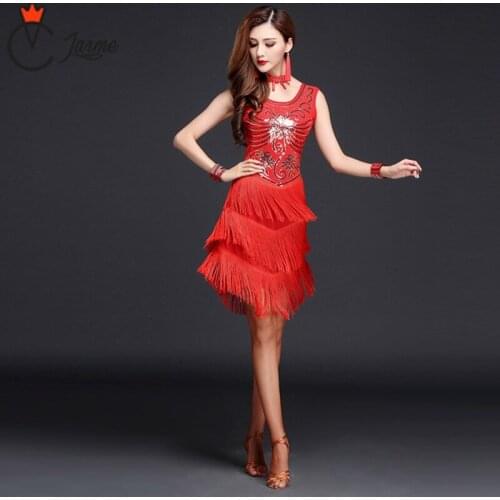 Latin Dance Dress Girls adult Modern Ballroom flower print Fringe Salsa Tango tassels samba carnival costume compitition outfit