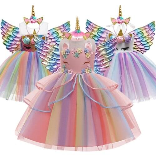 Girl Fluffy Dress New Child Princess Flower Girl Dress Unicorn Holiday Costume Christmas Costume Dress