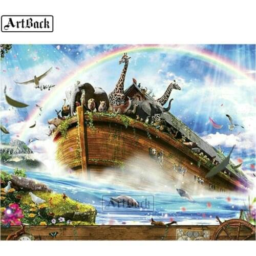 Full square 5d diy diamond painting animal ship rainbow diamond mosaic 3d round sticker home decoration gift