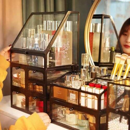 Transparent Drawer Storage Box Glass Desktop finishing Skin Care Shelf Tissue Jewellery Necklace Ring Makeup Organizer