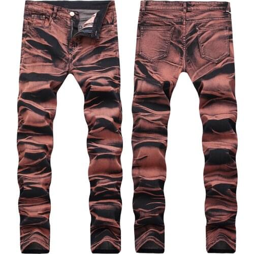 Dropshipping High Quality Retro Mens Jeans Washed Slim Skinny Biker Classic Casual Denim Male Red Gray Trousers