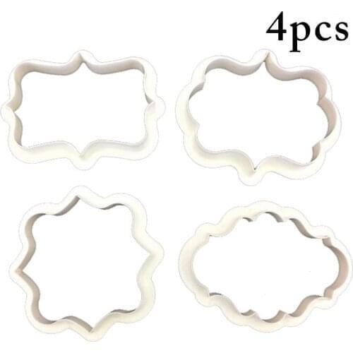 Sugar Biscuit Mold 4Pcs Plaque Cutter Cookies Frame DIY Cake Oval Square Rectangle Fancy Plastic Cookie Mold Stamp Pastry Tool