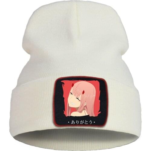 Funny Zero Two Anime Printing Fashion Unisex Winter Hat Warm Hip Hop Casual Knitted Hats Solid Color Simple Caps For Boys