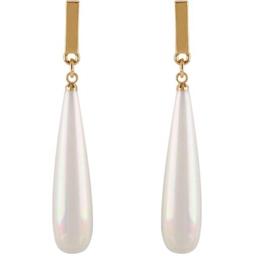 SRCOI Elegant Imitation Pearl Long Earrings Classic Simple Retro Water Drop Shape Simulated Pearl Dangle Earrings Femal Jewelry