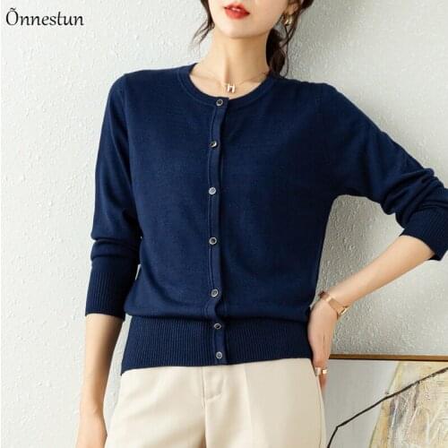 O Neck Sweater Women New Autumn Long Sleeve Sweater Cardigan Solid Knitwear Single-breasted Cardigans