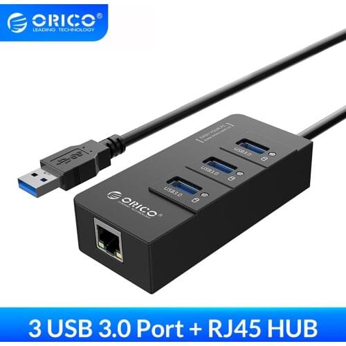 ORICO HR01-U3 3 Ports Super Speed USB3.0 HUB Splitter with External RJ45 Gigabit Ethernet Network Card 5Gbps Black For Laptop