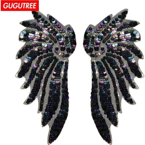 GUGUTREE embroidery paillette big patches wing patches angel patches badges patches for jackets