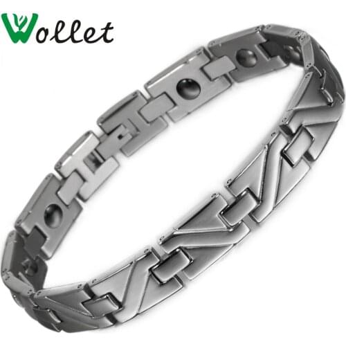 Wollet 20.5cm Healing Magnetic Hematite Solid Germanium Stainless Steel Bracelet Bangle for Men