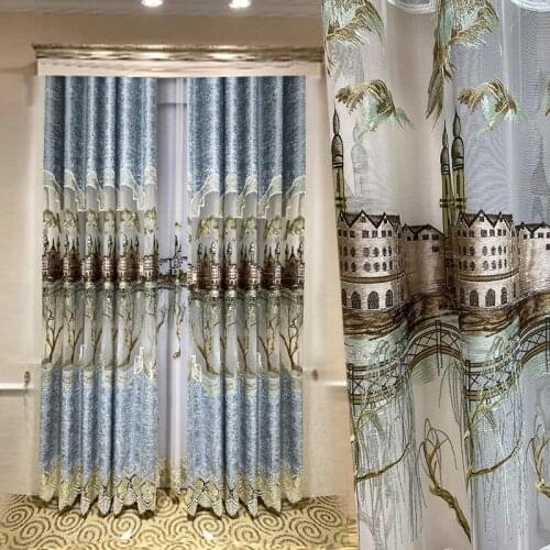 Curtains for Living Dining Room Bedroom New Style European Curtain Flower Yarn Jacquard Fabric Product Customization Window
