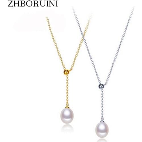 ZHBORUINI Pearl Necklace Pearl Jewelry Natural Freshwater Pearl Adjustable Pendant 925 Sterling Silver Jewelry For Women Gift