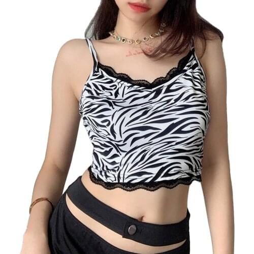2020 Ladies Summer Sexy Midriff-baring Camisole Girls Fashionable Animal Print Lace U-neck Sleeveless Backless Crop Top Clubwear