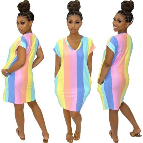 SKMY Summer Clothes Short Sleeve Dress Sexy Party Clubwear Outfits Fashion Printed V-Neck Womens Dresses New Arrival 2021