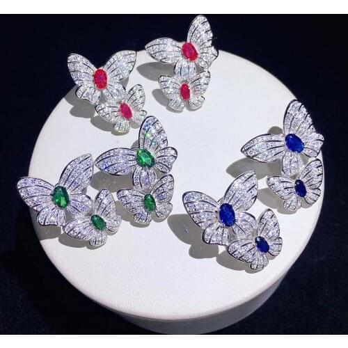 Butterfly stud earring 925 sterling silver with cubic zircon luxury jewelry fine women jewelry double butterfly