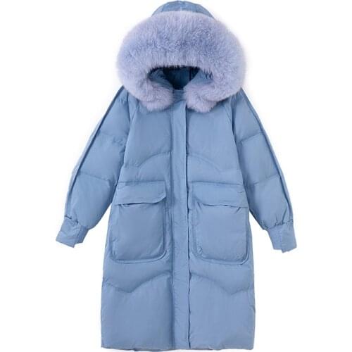 Winter Down Jackets Woman Real Fox Fur Collar Coats Famale Warm Hooded Parkas Ladies Casual Clothing Chamarras Para Mujer SQQ171