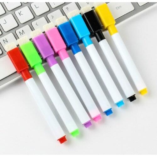 8Pcs/lot Black Colorful School Classroom Supplies Whiteboard Pen Markers Dry Eraser Pages Childrens Drawing Pen