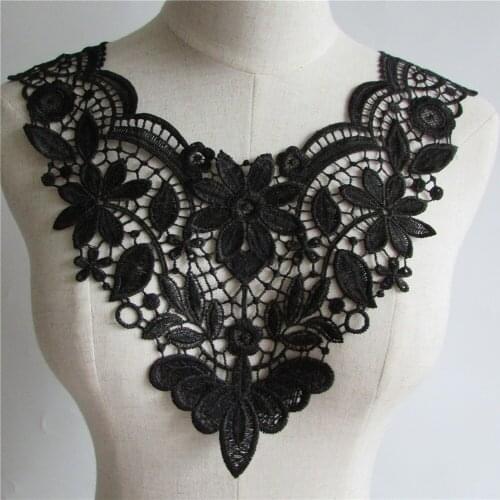 1 Pcs Black Lace Embroidered Floral Lace Neckline Collar V shape Crochet Fake Collar For Wedding Bridal Dress Blouse