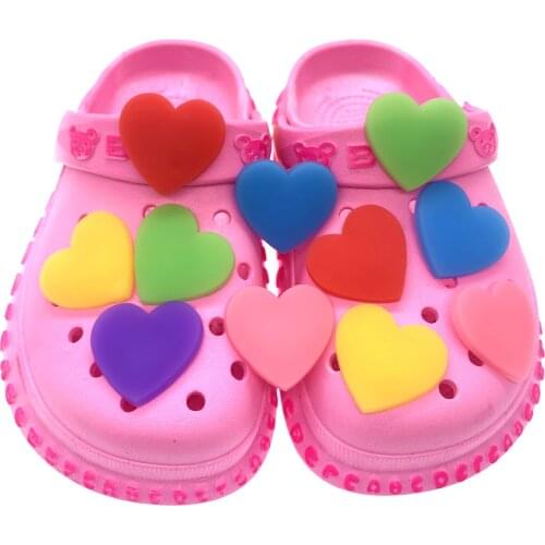 10PCS/Set New Transparent Heart Shoes Charms Shoes Decoration DIY Croc Jibizt Wristband Accessories Craft Kids Party Gifts
