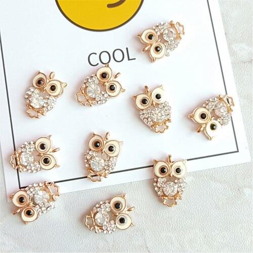 10pcs Rhinestone Owls Alloy Enamel Charms Gold Tone nighthawk Pendants For DIY Bracelet Necklace Jewelry Accessory 14*20mm YZ558