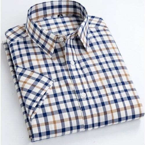 100% Cotton Mens Shirts Short Sleeve Oversized Shirt Plaid New Fashion Design Casual Slim Fit Shirt Men Half-sleeved Streetwear