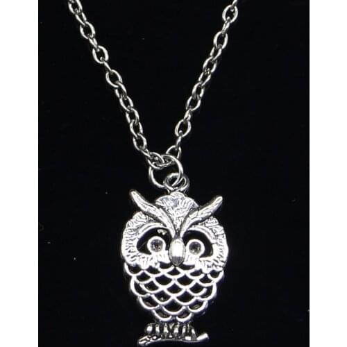 20pcs New Fashion Necklace 24x15mm hollow owl Pendants Short Long Women Men Colar Gift Jewelry Choker