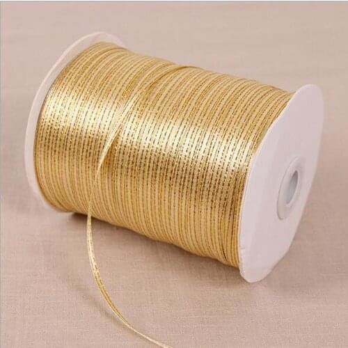 25Yard 1/8''(3mm) Beige Gold Edge Ribbon high quality grosgrain satin ribbons gift packaging ribbons Wedding Party Decoration