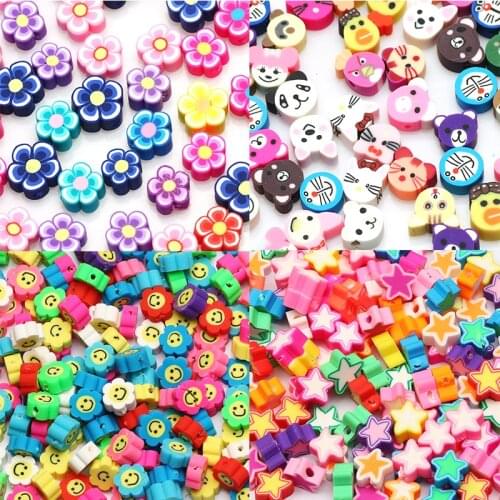 50/100pcs Mixed Polymer Clay Beads Fruit Animal Heart Star Clay Loose Spacer Beads For Jewelry Making DIY Handmade Accessories