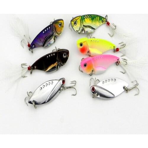 7PCS 5.5cm 11g artificial fishing bait Fishing Lure Metal vib 8# Hook popper Bass Walleye Crappie Minnow Fishing Tackle