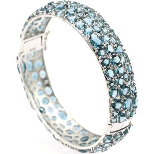 60x30mm Delicate Fine Cut 20g Flowers Created Pink Morganite For Bride Wedding Silver Cuff Bangle Bracelet 7.5inch