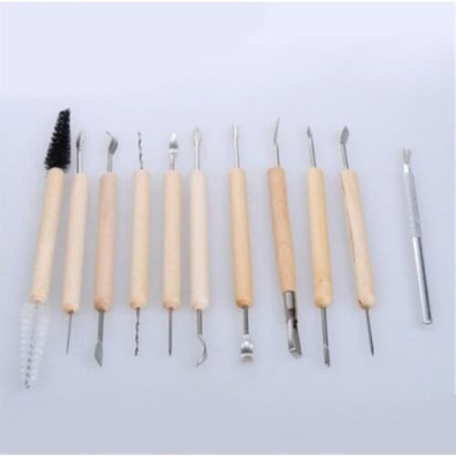 Soft clay mud clay pottery tools clay sculpture 11-piece wooden multifunctional shaping knife