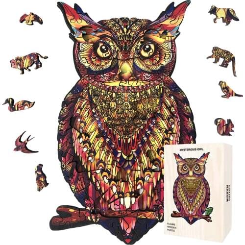 2021 Owl Wooden Puzzle For Adults Children Wood DIY Crafts Animal Shaped Christmas Gift Wood Decoration Puzzle Hell Difficulty