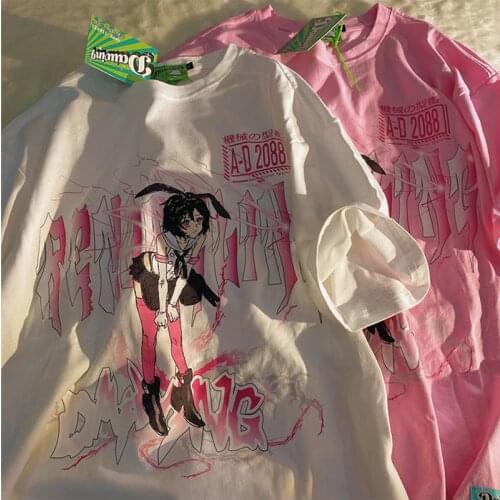 Summer new Japanese anime T-shirt large size short sleeve loose women clothing lovely punk streetwear tees casual Harajuku tops