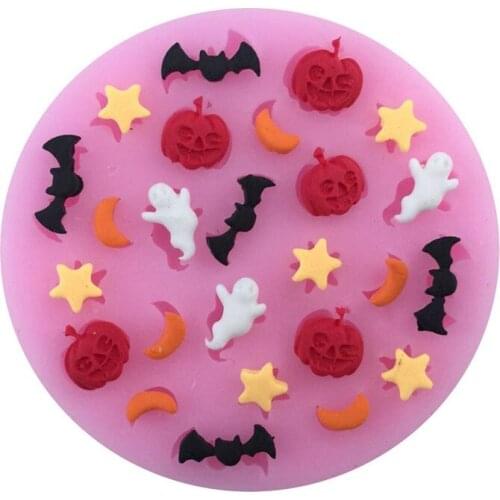 Halloween Cartoons With Moons Stars Pumpkins Ghosts Bats Silicone Fondant Cake Molds Chocolate Mould For Kitchen Baking Mold