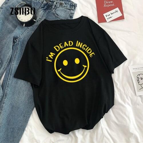 I'M Dead Inside Summer Harajuku new print tops letters large size loose vintage tees casual women punk fun gothic dark t-shirt