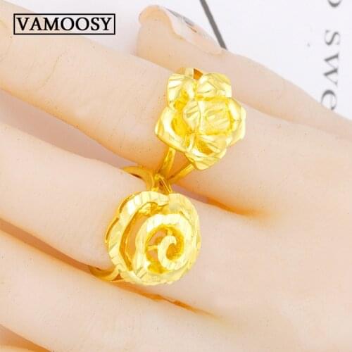 Fine Rings for Women Bride Wedding 24K Gold Jewelry Womens Full Gold Ring Elegant Romantic Open Ring 2018 New engagement ring