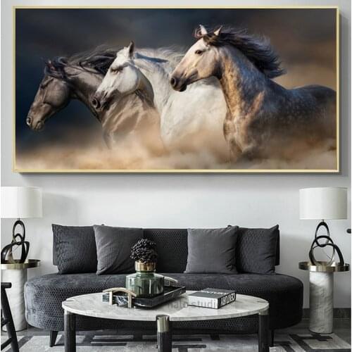 Three Running Horses Canvas Art Animals Wall Art Poster Pictures For Living Room Home Decor Cuadros Wall Canvas Print Paintings