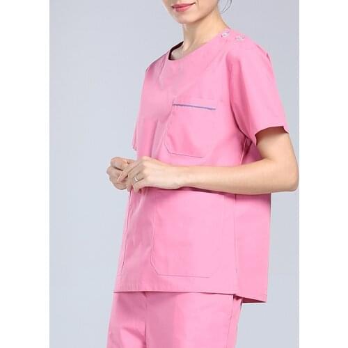 Brands Quality Women Beauty Salon Uniform Scrub Clothes Breathable Cotton Short Sleeve +Long Trousers