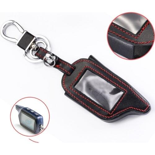 Leather Keychain Key Shell Case Cover holder For Russian Version Starline A91 lcd Two-Way Remote Car Alarm System