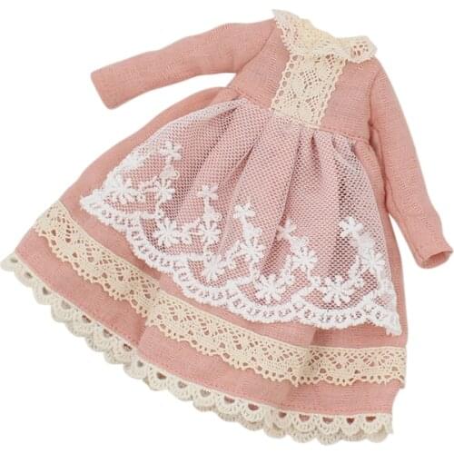 ICY DBS Blyth doll toy dress light pink dress with lace Scarf lady dress clothes