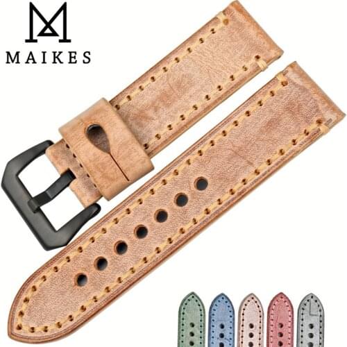 MAIKES Hot Selling Quality Genuine Leather Watch Band For Dropshipping 22mm 24mm Watch Accessories Watchband Watch Strap