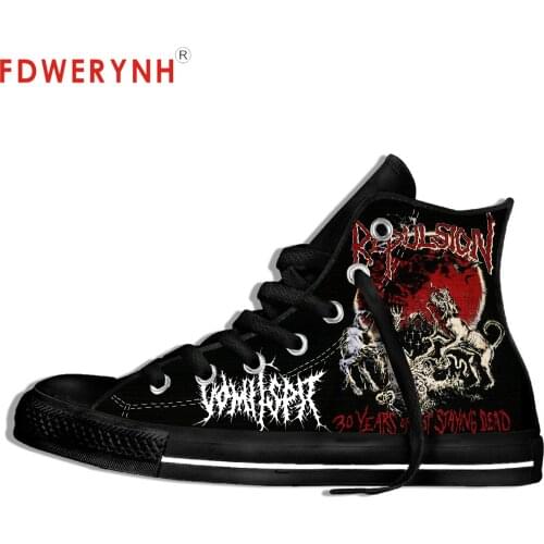 Mens Canvas Casual Shoes Repulsion Band Metal Music Customize Pattern Color High Top Lace Up Lightweight Footwear For Men