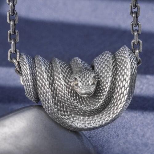 999 solid Sterling Silver Mens snake King Handmade high details retro pendant charm amulet A5187