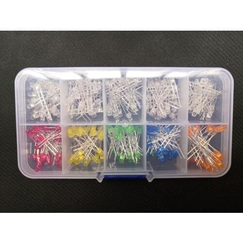 1box 300pcs F3 mm led kit colour Green Blue Orange Red Yellow mix clour & Transparent cover LED Light Emitting Assorted set