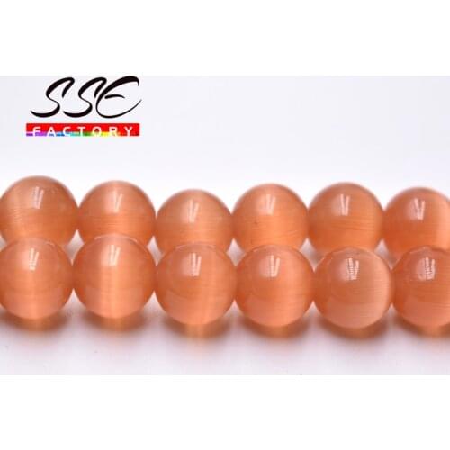 Natural Moon Stone Beads Orange Cat Eye Round Loose Beads 4/6/8/10/12 mm For Jewelry Making DIY Bracelets Accessories 15" Strand