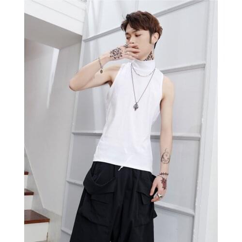 New mens slim fitting sleeveless high collar vest in spring and summer 2021
