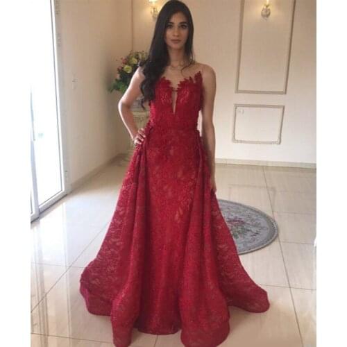 Charming Overskirt Lace Evening Dresses Sheer Bateau Plunging Neck A Line Prom Gowns Vestidos De Fiesta Floor Length Appliqued